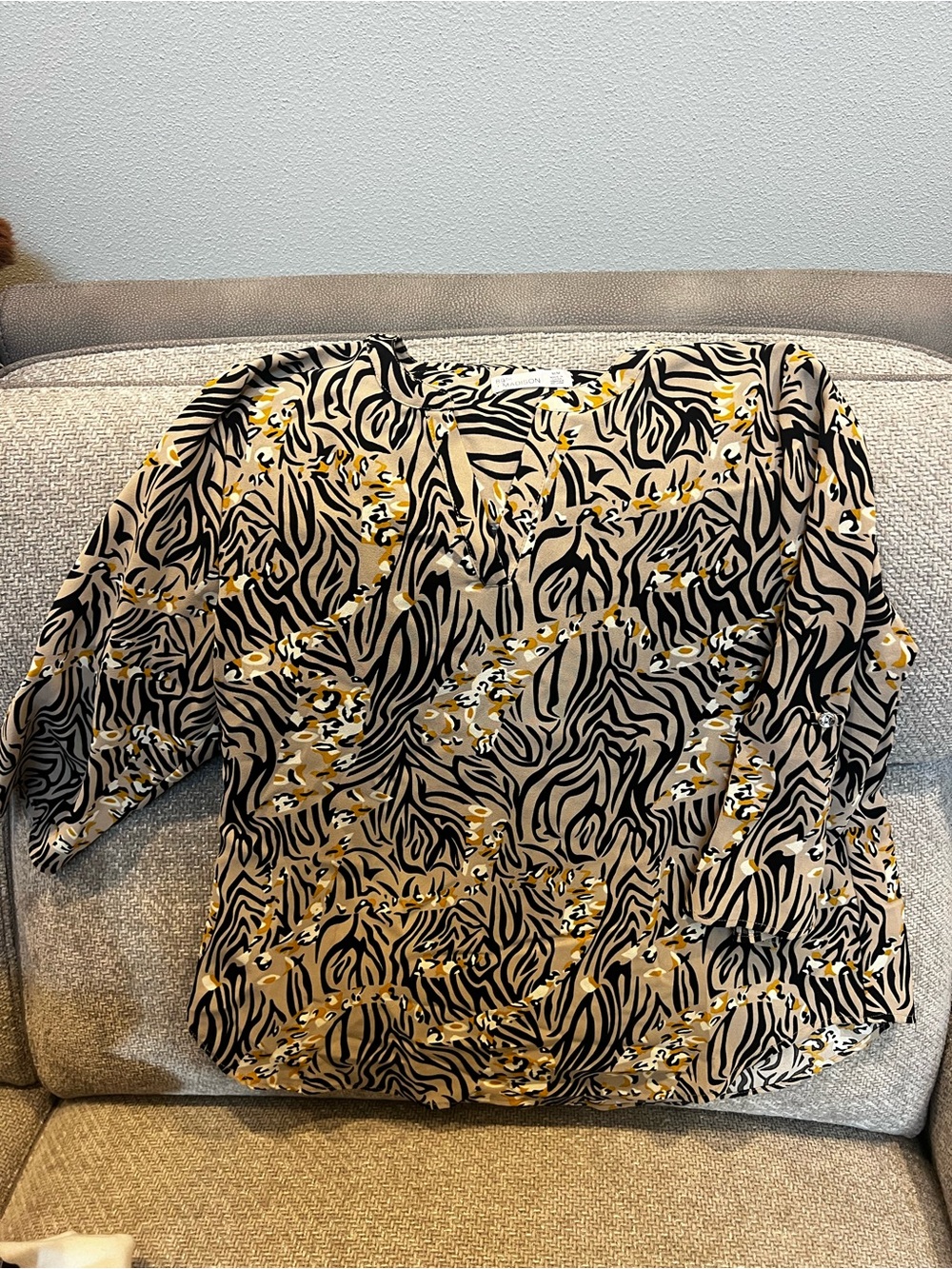 89th & Madison Beige, Black and Gold Animal-Print Blouse